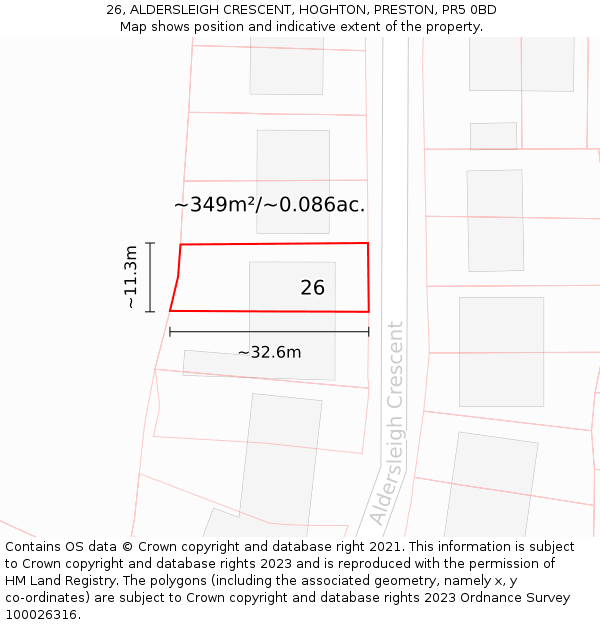 26, ALDERSLEIGH CRESCENT, HOGHTON, PRESTON, PR5 0BD: Plot and title map