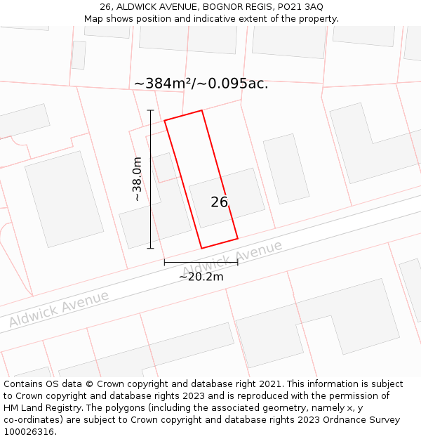 26, ALDWICK AVENUE, BOGNOR REGIS, PO21 3AQ: Plot and title map