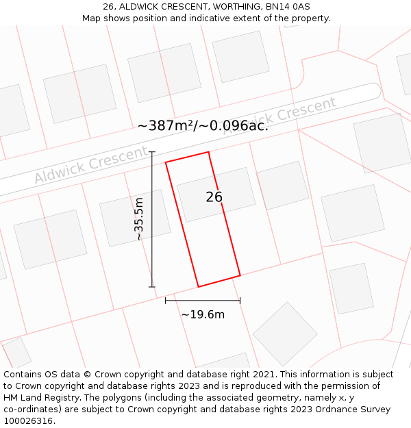 26, ALDWICK CRESCENT, WORTHING, BN14 0AS: Plot and title map