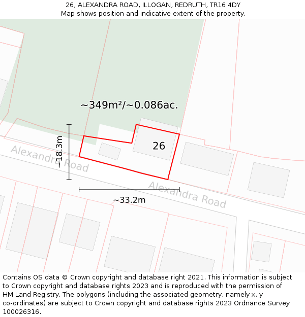 26, ALEXANDRA ROAD, ILLOGAN, REDRUTH, TR16 4DY: Plot and title map