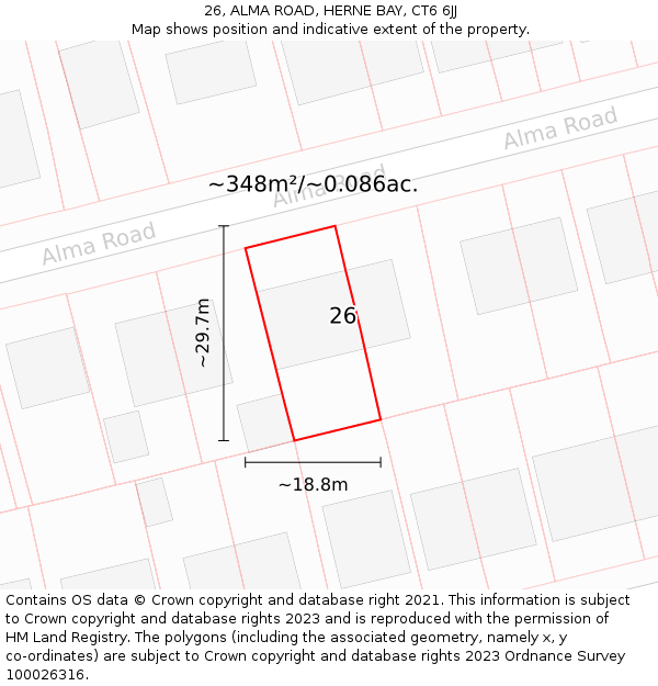 26, ALMA ROAD, HERNE BAY, CT6 6JJ: Plot and title map