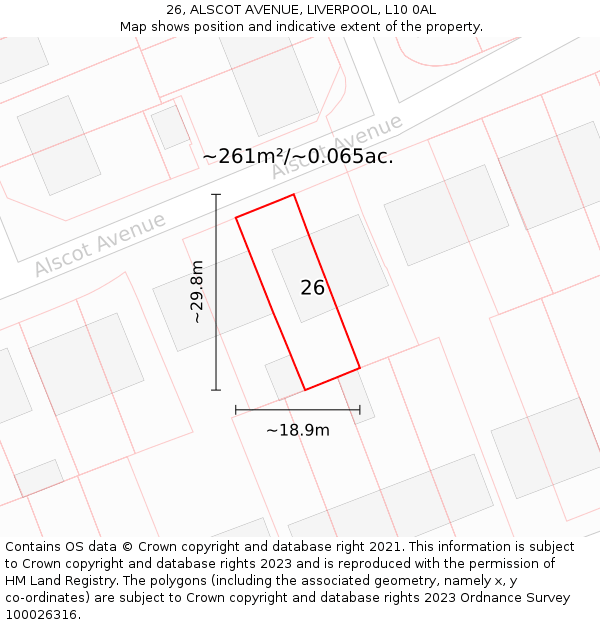 26, ALSCOT AVENUE, LIVERPOOL, L10 0AL: Plot and title map
