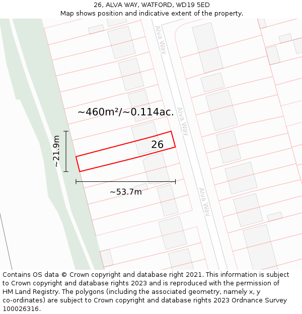 26, ALVA WAY, WATFORD, WD19 5ED: Plot and title map