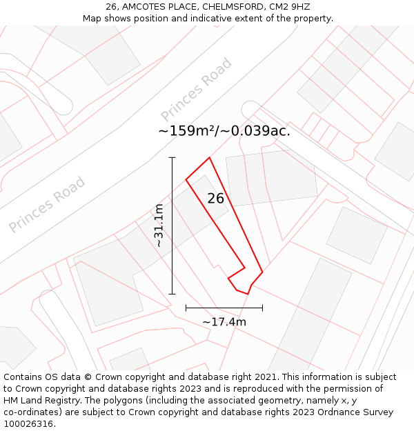 26, AMCOTES PLACE, CHELMSFORD, CM2 9HZ: Plot and title map