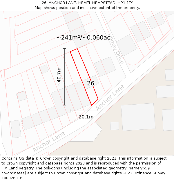 26, ANCHOR LANE, HEMEL HEMPSTEAD, HP1 1TY: Plot and title map