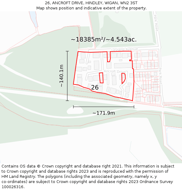 26, ANCROFT DRIVE, HINDLEY, WIGAN, WN2 3ST: Plot and title map