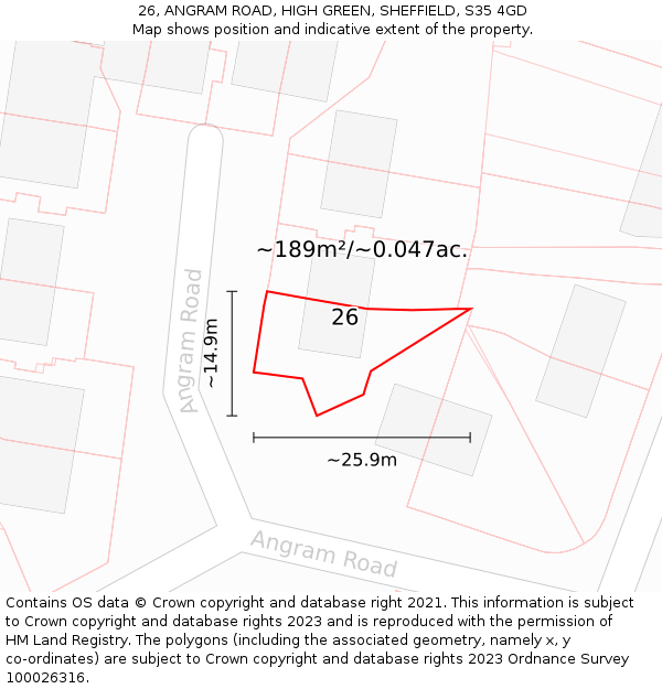 26, ANGRAM ROAD, HIGH GREEN, SHEFFIELD, S35 4GD: Plot and title map