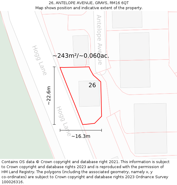 26, ANTELOPE AVENUE, GRAYS, RM16 6QT: Plot and title map