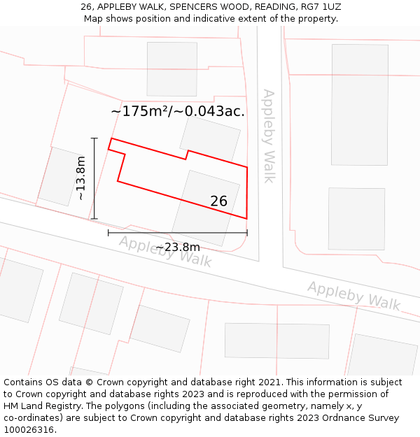 26, APPLEBY WALK, SPENCERS WOOD, READING, RG7 1UZ: Plot and title map