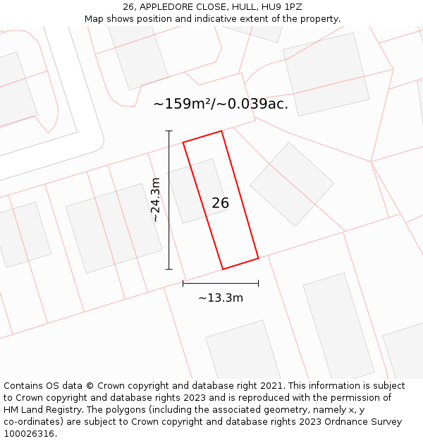 26, APPLEDORE CLOSE, HULL, HU9 1PZ: Plot and title map