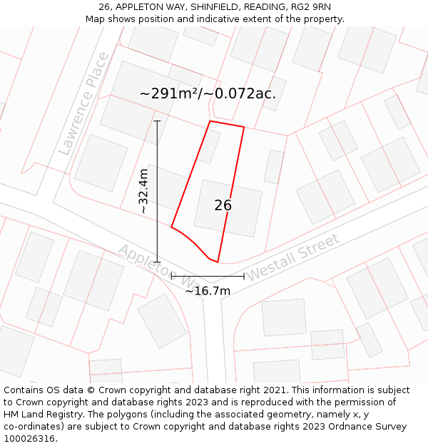 26, APPLETON WAY, SHINFIELD, READING, RG2 9RN: Plot and title map