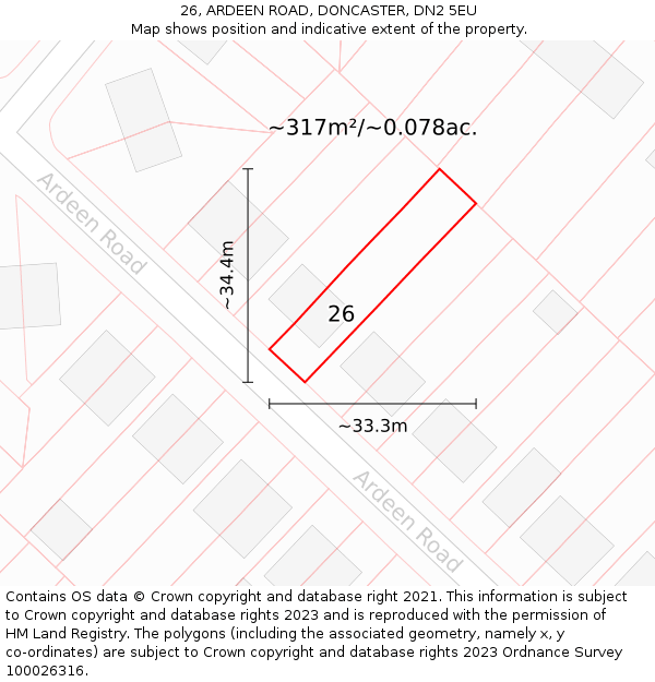 26, ARDEEN ROAD, DONCASTER, DN2 5EU: Plot and title map