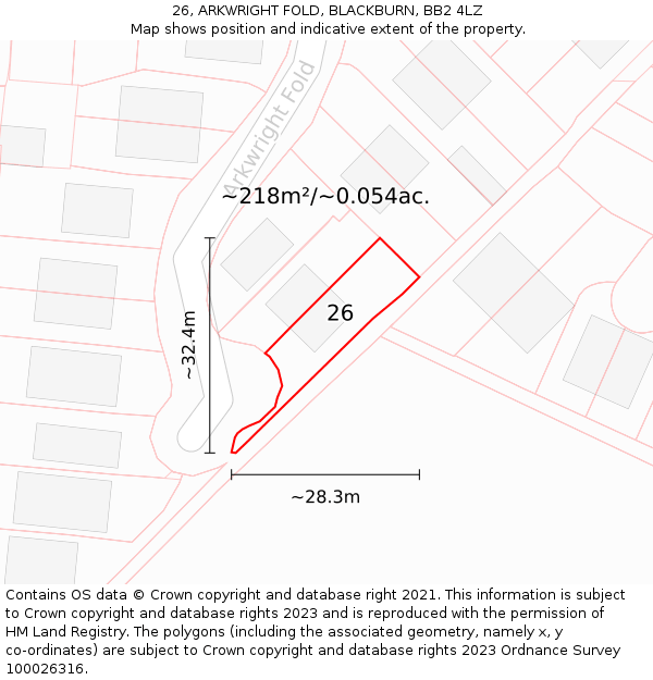 26, ARKWRIGHT FOLD, BLACKBURN, BB2 4LZ: Plot and title map