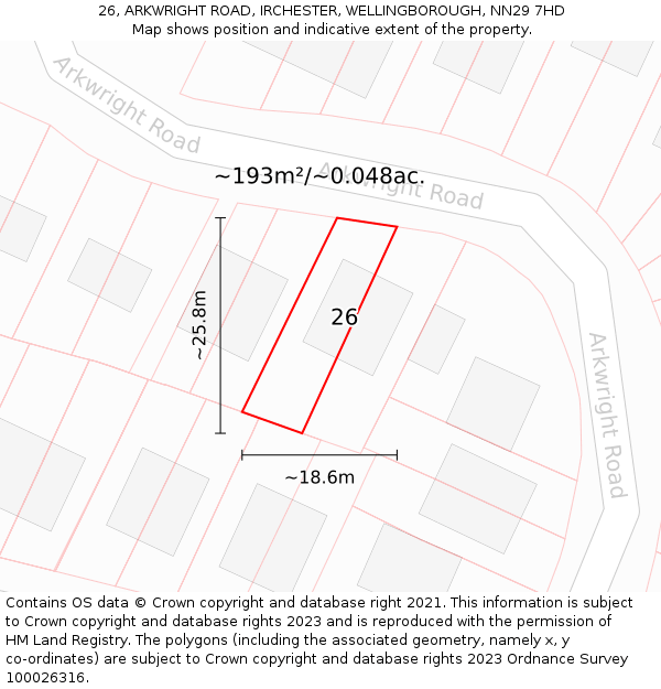26, ARKWRIGHT ROAD, IRCHESTER, WELLINGBOROUGH, NN29 7HD: Plot and title map