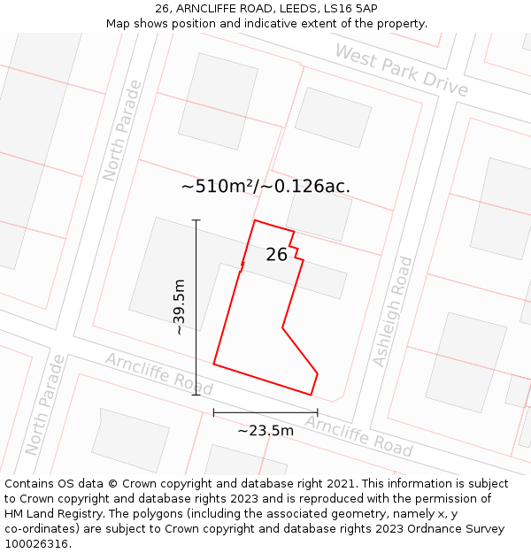 26, ARNCLIFFE ROAD, LEEDS, LS16 5AP: Plot and title map