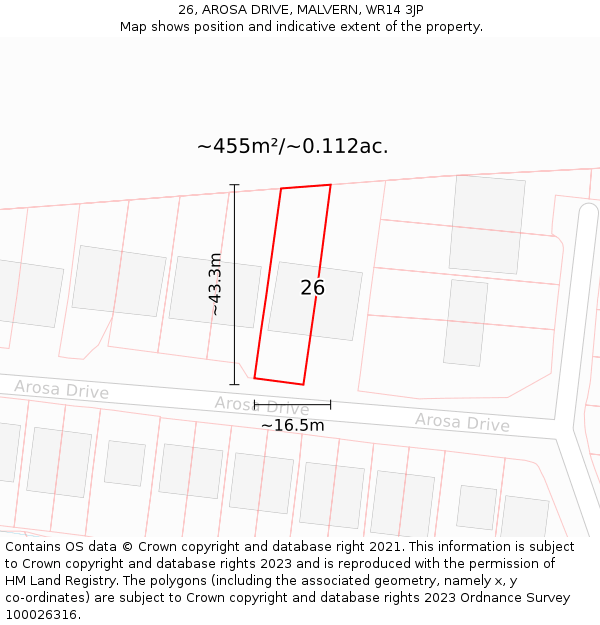 26, AROSA DRIVE, MALVERN, WR14 3JP: Plot and title map