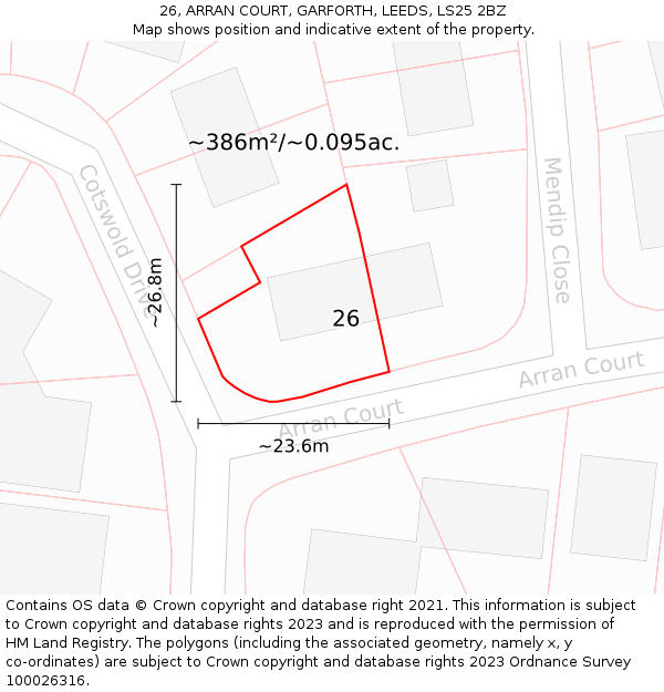 26, ARRAN COURT, GARFORTH, LEEDS, LS25 2BZ: Plot and title map