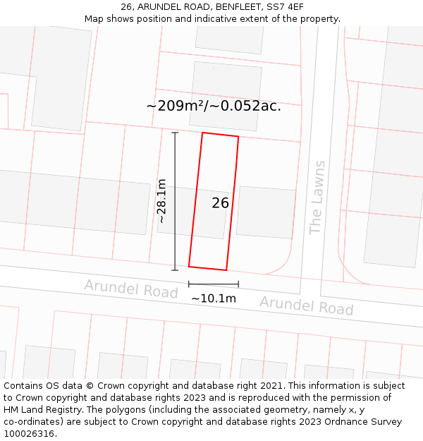 26, ARUNDEL ROAD, BENFLEET, SS7 4EF: Plot and title map