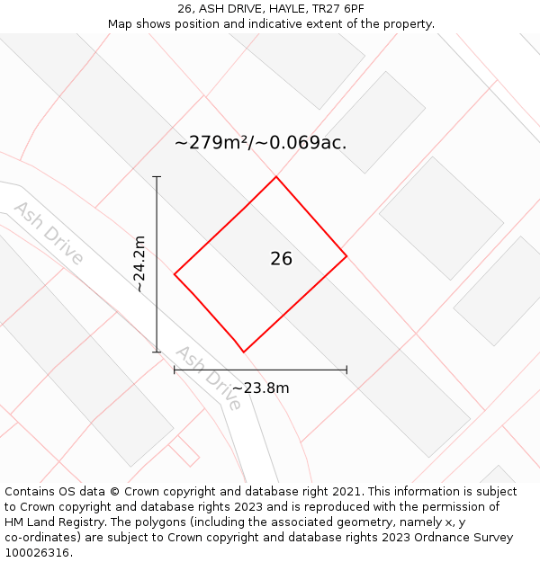 26, ASH DRIVE, HAYLE, TR27 6PF: Plot and title map