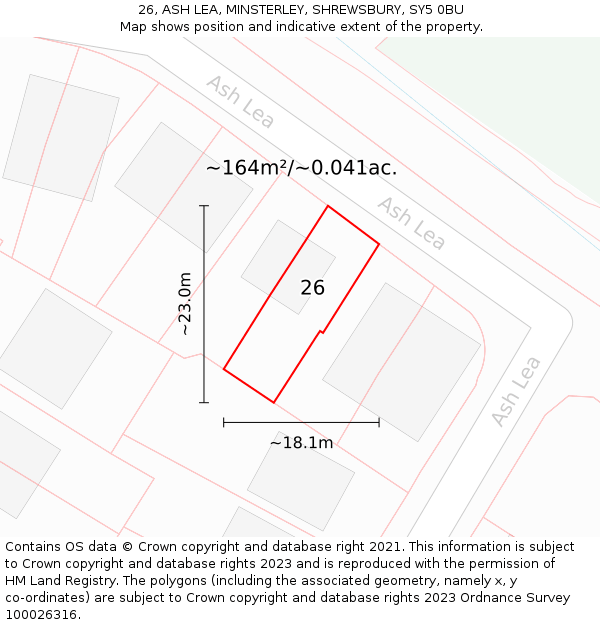 26, ASH LEA, MINSTERLEY, SHREWSBURY, SY5 0BU: Plot and title map