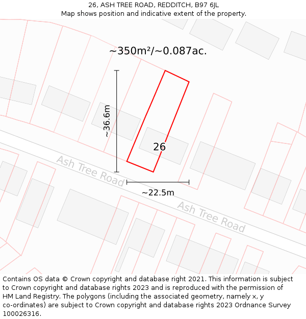 26, ASH TREE ROAD, REDDITCH, B97 6JL: Plot and title map