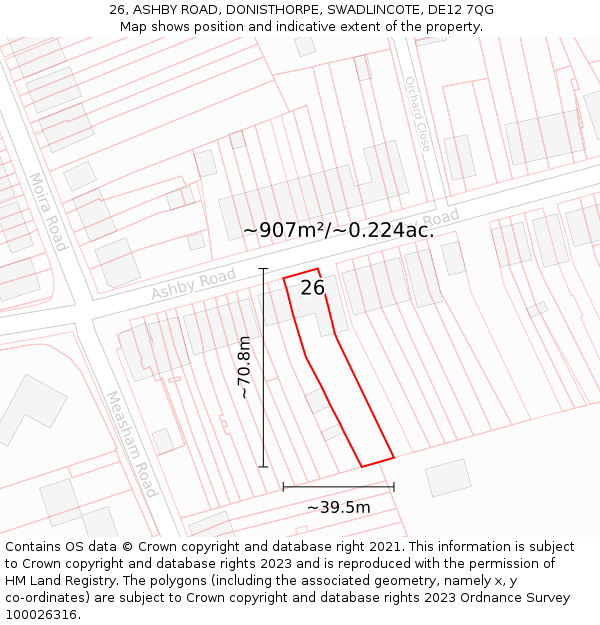 26, ASHBY ROAD, DONISTHORPE, SWADLINCOTE, DE12 7QG: Plot and title map