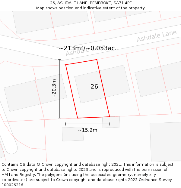 26, ASHDALE LANE, PEMBROKE, SA71 4PF: Plot and title map