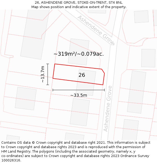 26, ASHENDENE GROVE, STOKE-ON-TRENT, ST4 8NL: Plot and title map