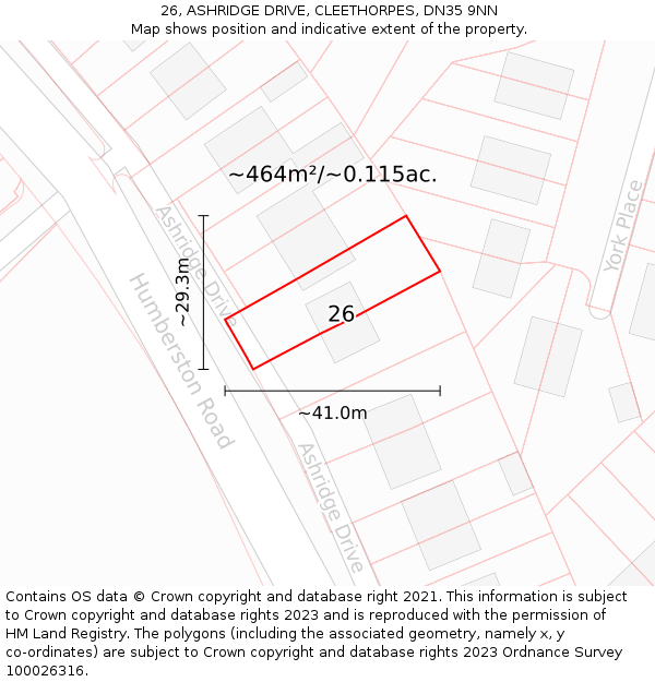 26, ASHRIDGE DRIVE, CLEETHORPES, DN35 9NN: Plot and title map