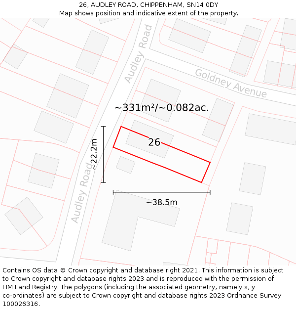 26, AUDLEY ROAD, CHIPPENHAM, SN14 0DY: Plot and title map