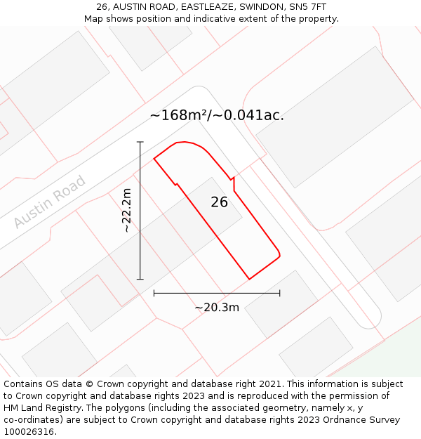 26, AUSTIN ROAD, EASTLEAZE, SWINDON, SN5 7FT: Plot and title map