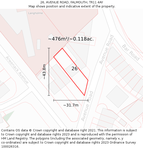 26, AVENUE ROAD, FALMOUTH, TR11 4AY: Plot and title map