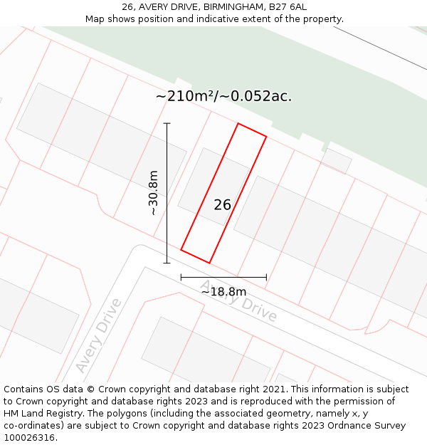 26, AVERY DRIVE, BIRMINGHAM, B27 6AL: Plot and title map