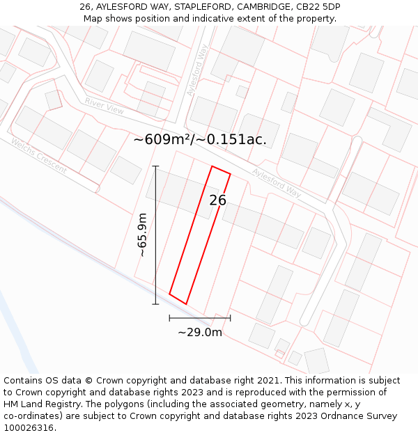 26, AYLESFORD WAY, STAPLEFORD, CAMBRIDGE, CB22 5DP: Plot and title map
