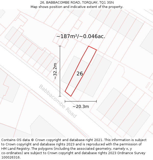 26, BABBACOMBE ROAD, TORQUAY, TQ1 3SN: Plot and title map