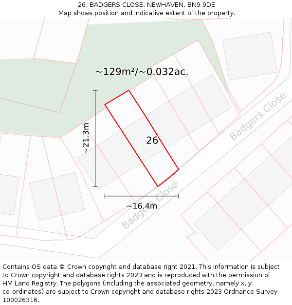 26, BADGERS CLOSE, NEWHAVEN, BN9 9DE: Plot and title map