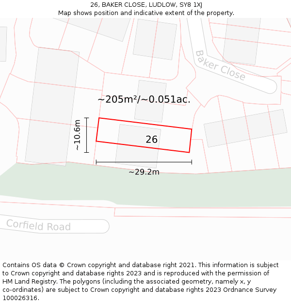 26, BAKER CLOSE, LUDLOW, SY8 1XJ: Plot and title map