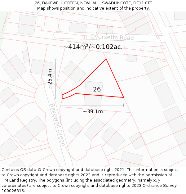 26, BAKEWELL GREEN, NEWHALL, SWADLINCOTE, DE11 0TE: Plot and title map