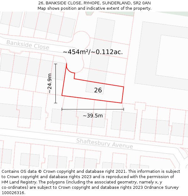 26, BANKSIDE CLOSE, RYHOPE, SUNDERLAND, SR2 0AN: Plot and title map