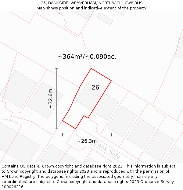 26, BANKSIDE, WEAVERHAM, NORTHWICH, CW8 3HS: Plot and title map