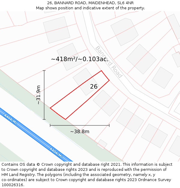 26, BANNARD ROAD, MAIDENHEAD, SL6 4NR: Plot and title map