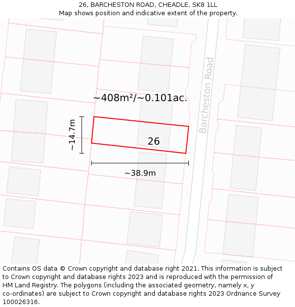 26, BARCHESTON ROAD, CHEADLE, SK8 1LL: Plot and title map