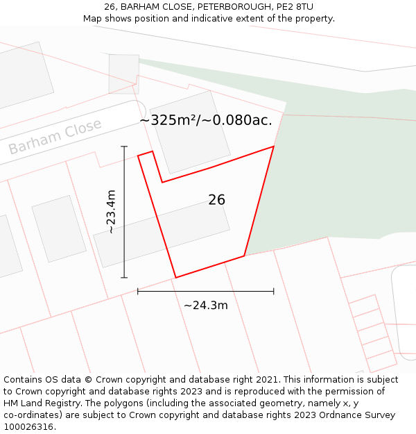 26, BARHAM CLOSE, PETERBOROUGH, PE2 8TU: Plot and title map