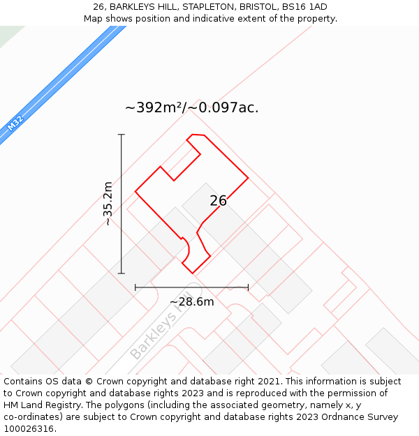 26, BARKLEYS HILL, STAPLETON, BRISTOL, BS16 1AD: Plot and title map