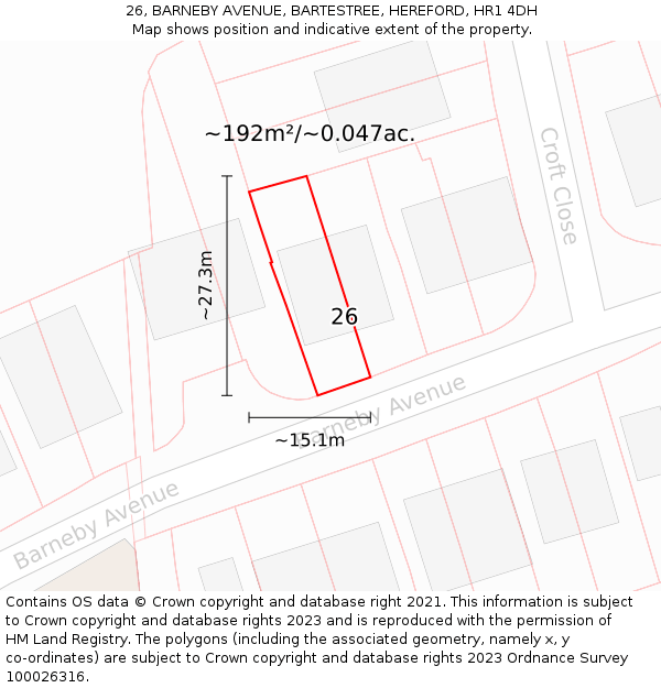 26, BARNEBY AVENUE, BARTESTREE, HEREFORD, HR1 4DH: Plot and title map