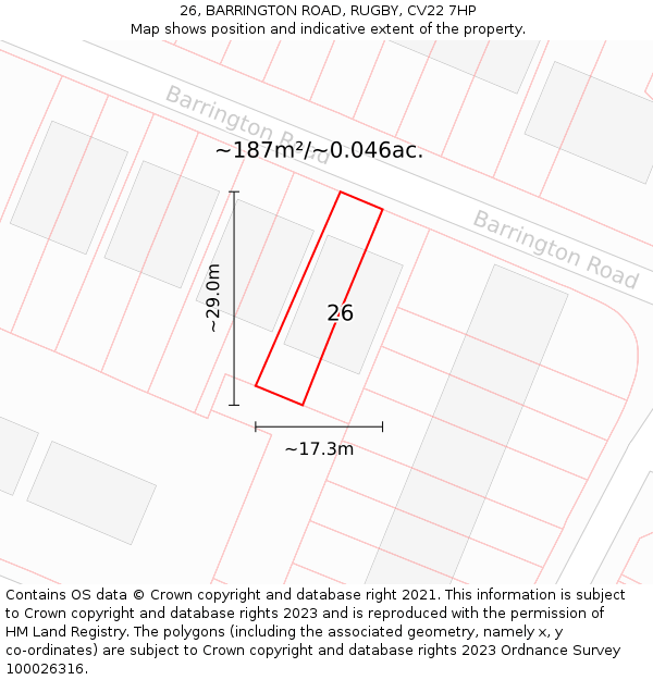 26, BARRINGTON ROAD, RUGBY, CV22 7HP: Plot and title map