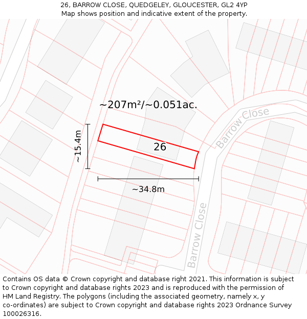 26, BARROW CLOSE, QUEDGELEY, GLOUCESTER, GL2 4YP: Plot and title map