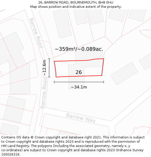 26, BARROW ROAD, BOURNEMOUTH, BH8 0HU: Plot and title map