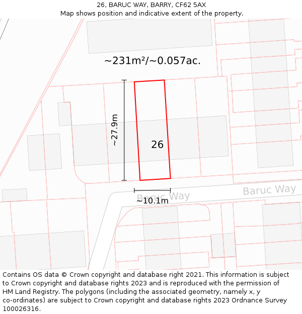 26, BARUC WAY, BARRY, CF62 5AX: Plot and title map