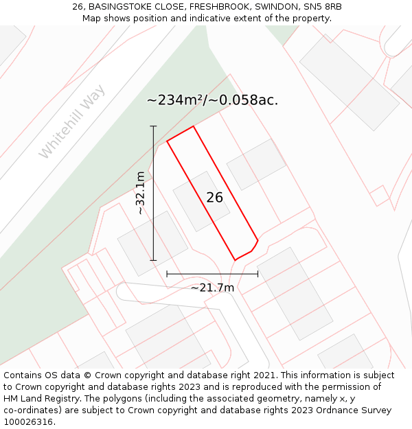 26, BASINGSTOKE CLOSE, FRESHBROOK, SWINDON, SN5 8RB: Plot and title map